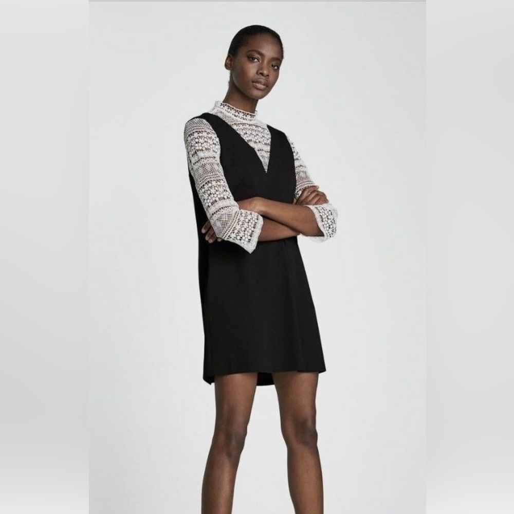 Zara Black Dress with White Lace Sleeves